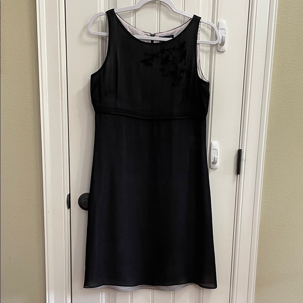 Ann Taylor Silk Black Dress with Embroidery Size 8
